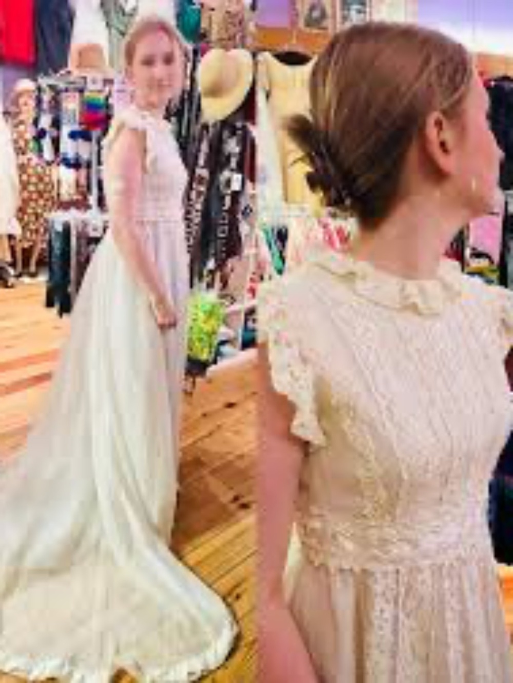 VTG 70S ILGWU CREAM LACE PRAIRIE WEDDING DRESS COTTAGECORE BOHO BRIDAL GOWN